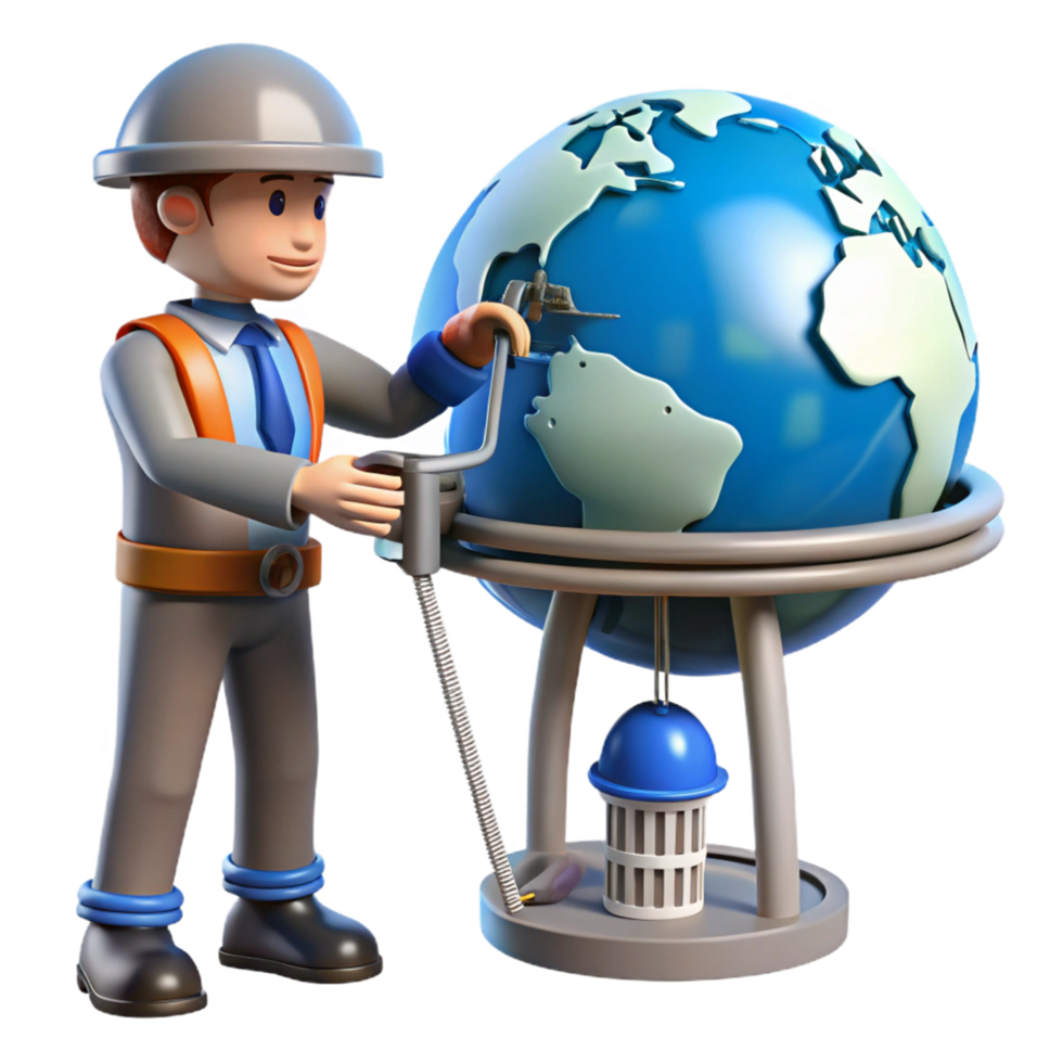Worker Repairing Global Infrastructure A 3D Render png
