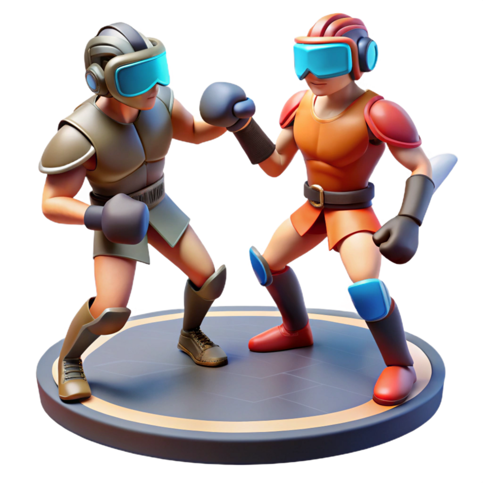 Futuristic Fighters 3D Render of Virtual Reality Boxing Match png