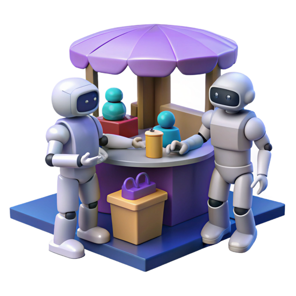 Robots at a Retail Kiosk Future of Automated Commerce png