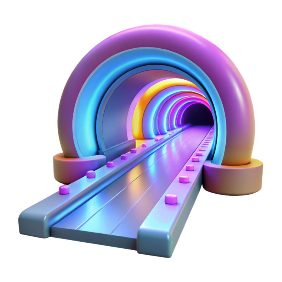 Neon Tunnel Futuristic Pathway with Glowing Lights and Abstract Design png