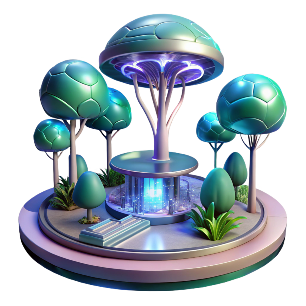 Futuristic Park Illuminated Trees and Bio luminescent Oasis png