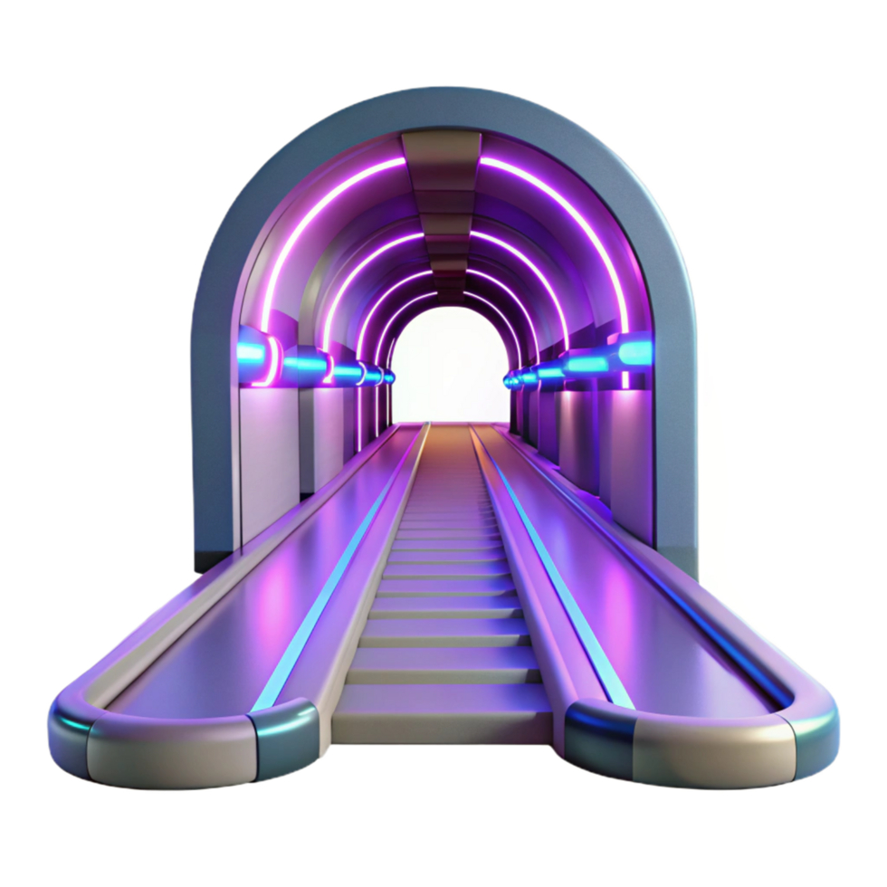Futuristic Tunnel with Neon Lights and Moving Walkways png