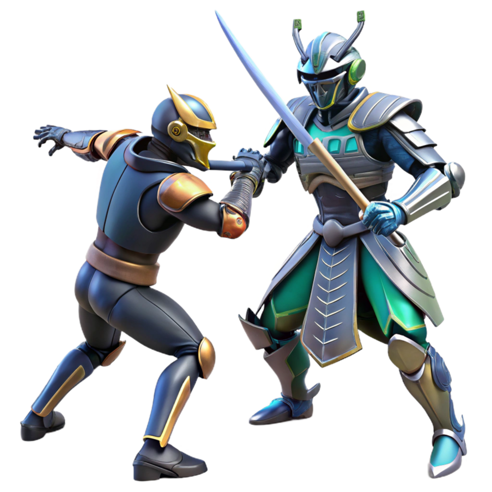 Futuristic Samurai Duel Cybernetic Warriors Clash with Swords png