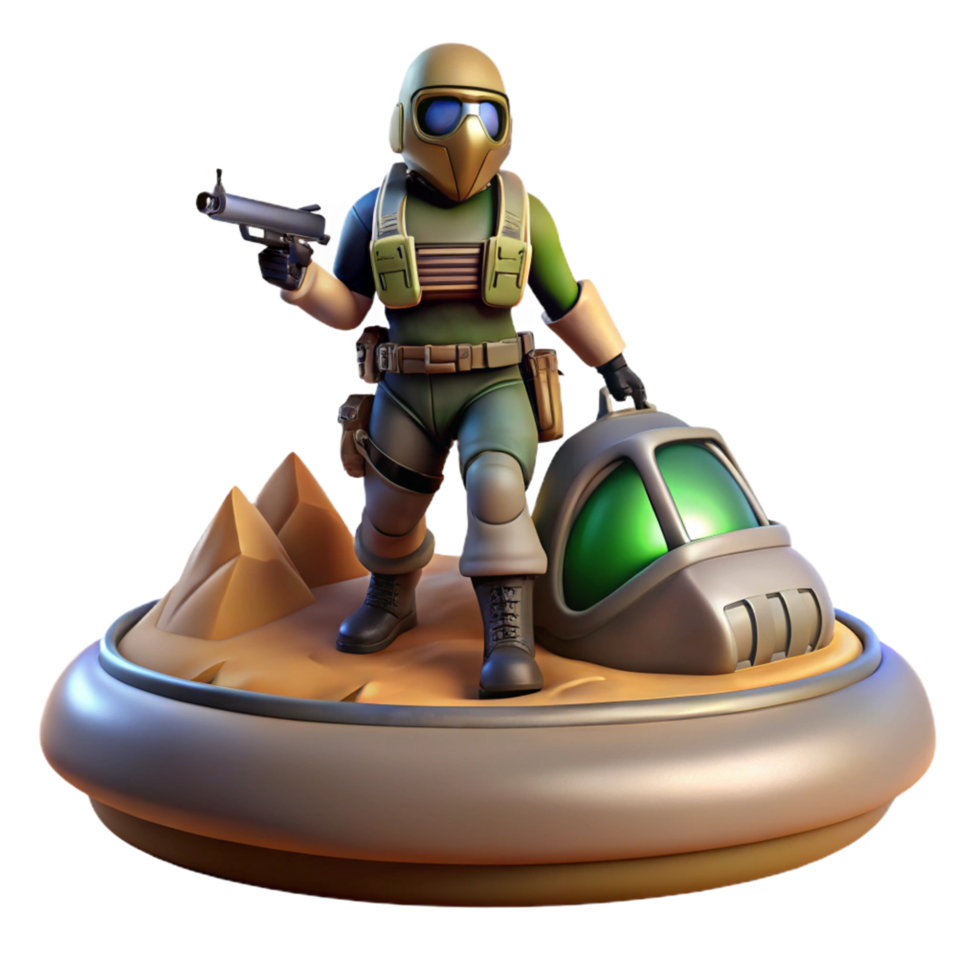 Desert Combat Soldier with Hovercraft and Weapon png