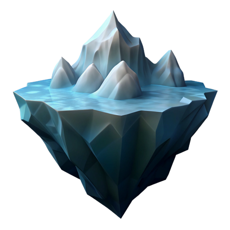 Floating Iceberg Island 3D Render of Crystalline Peaks and Glacial Water png