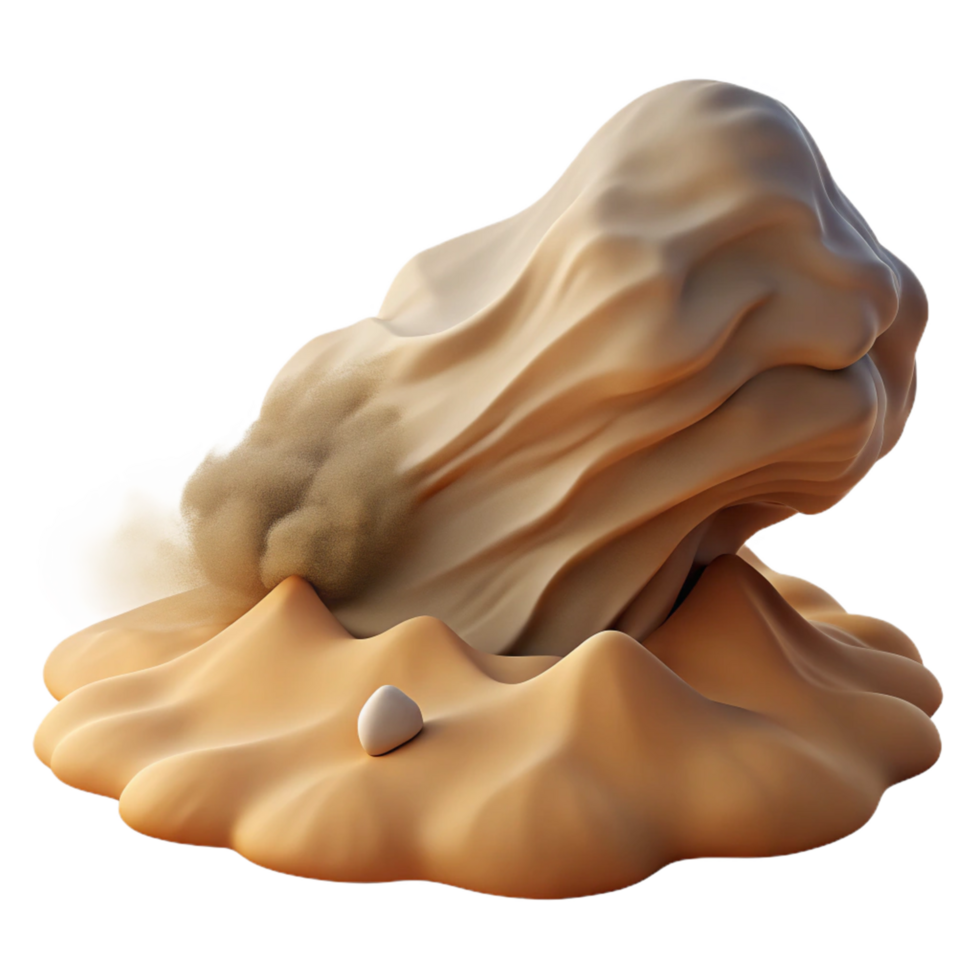 Abstract Sand Dune Sculpture 3D Render of Windswept Form and Small Pebble png
