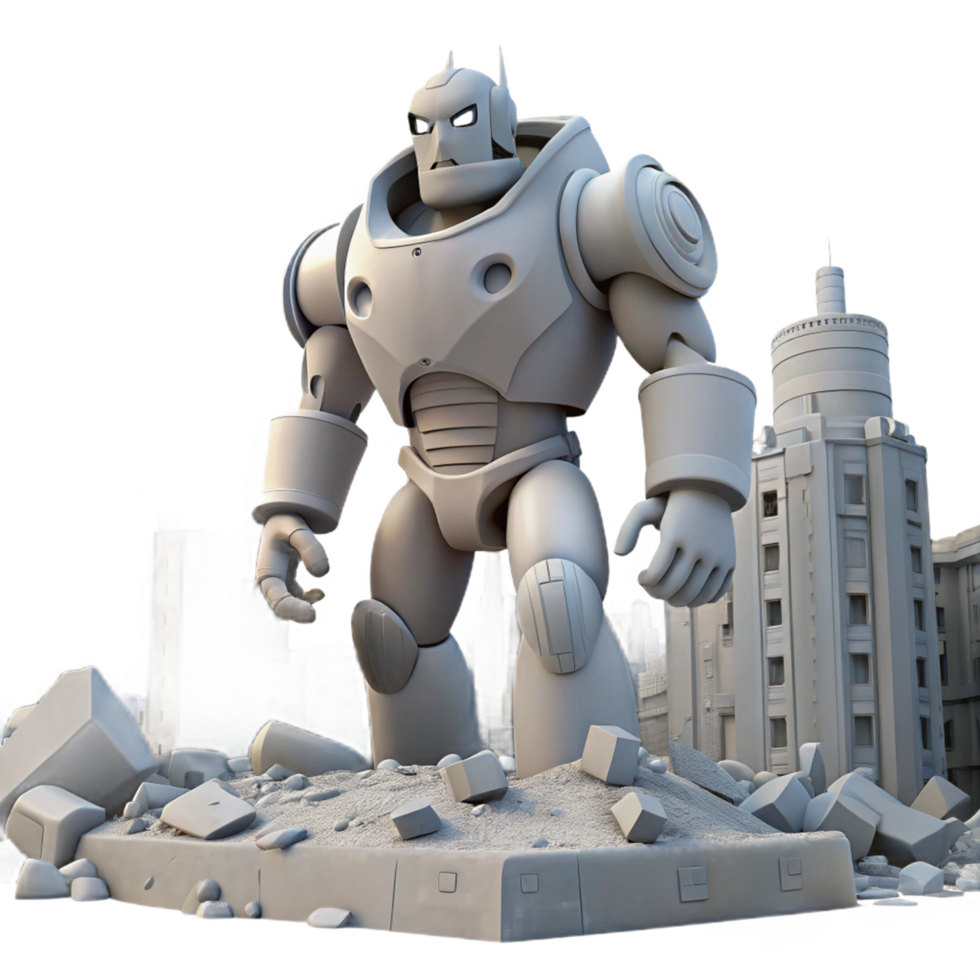 Giant Robot in a Destroyed City 3D Render png