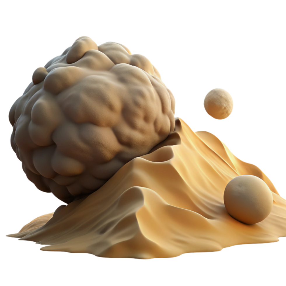 Abstract 3D Render Lumpy Sphere Rolling Down Sandy Dune png