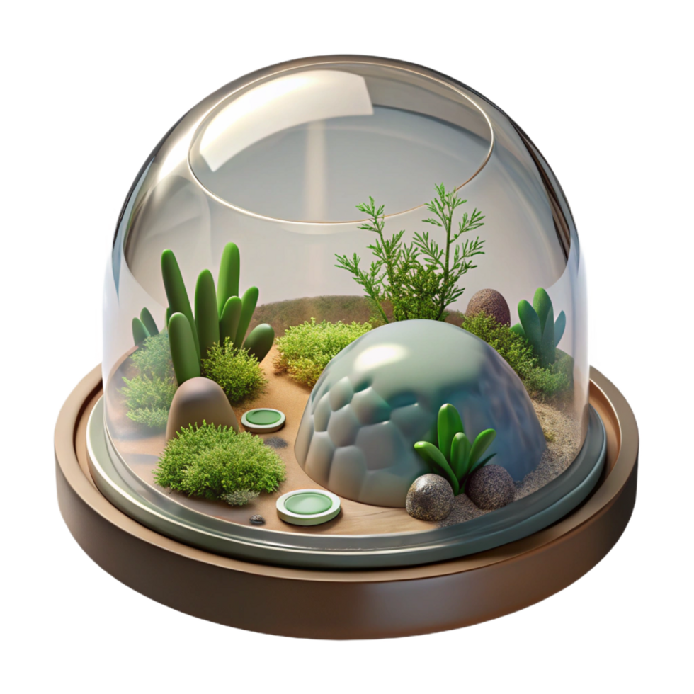 Miniature Indoor Garden Ecosystem Under Glass Dome png