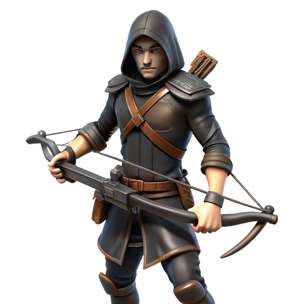 Hooded Archer with Crossbow Fantasy Game Character png