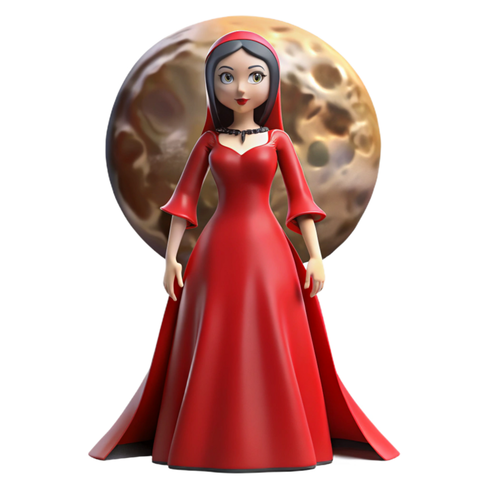Celestial Maiden in Red Gown 3D Render of Fantasy Figure png