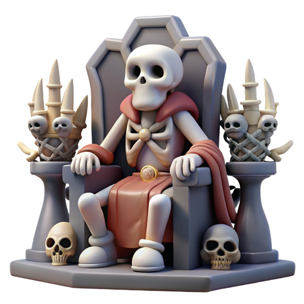 Skeleton King on Throne 3D Render of Grim Fantasy Figure png