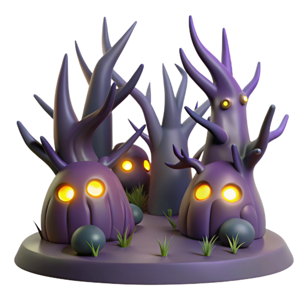 Enchanted Halloween Forest Glowing Pumpkins and Spooky Trees 3D Render png