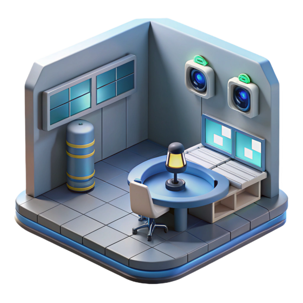Futuristic Control Room 3D Render of Modern Monitoring Station png