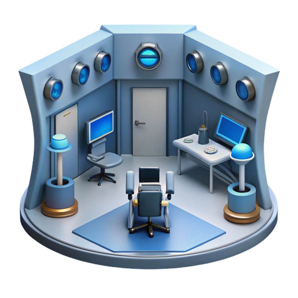 Futuristic Control Room Interior A 3D Model of a Modern Command Center png