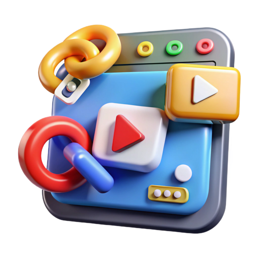 Interactive 3D Interface Design Multimedia Content and Connection Symbols png