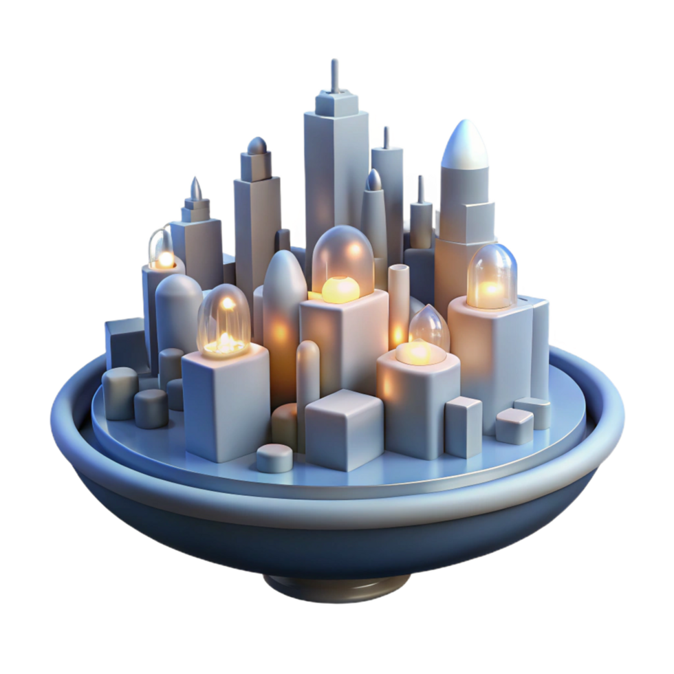 Futuristic Cityscape Illuminated Architectural Wonders on a Rotating Platform png