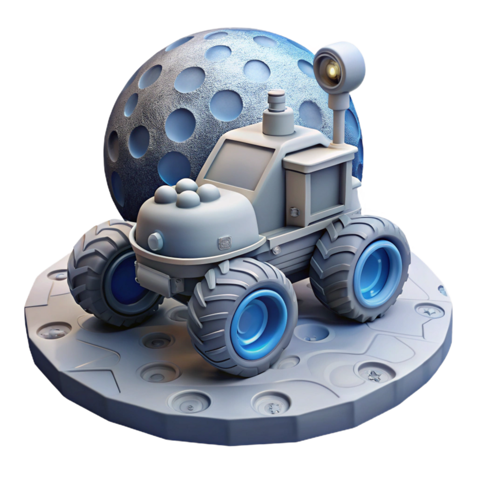 Lunar Rover on Cratered Moon Surface 3D Render png