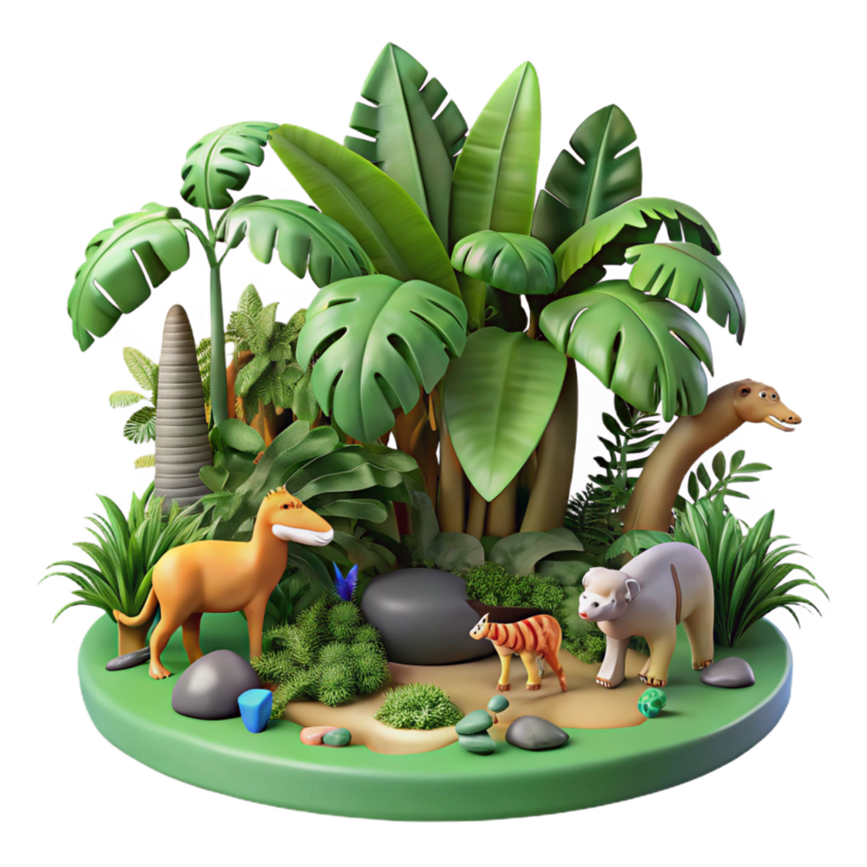 Prehistoric Wildlife 3D Render Lush Jungle Habitat png