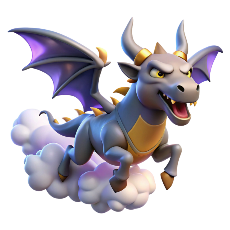 3D Render of a Grey Dragon like Creature with Horns, Flying on Clouds png