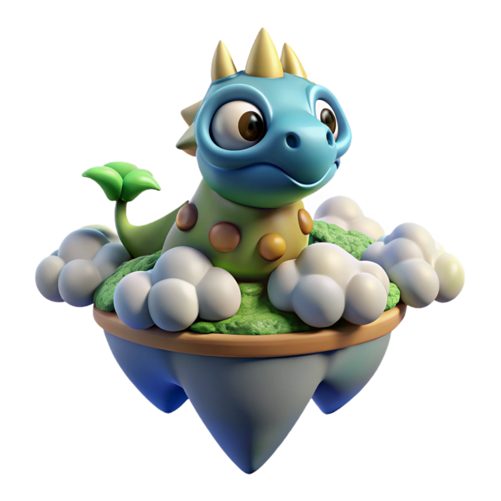 Cute Baby Dragon on Cloud Island 3D Render png