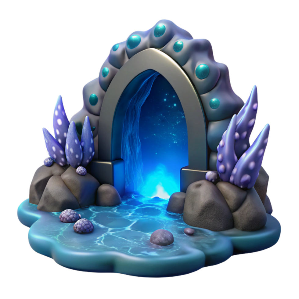 Enchanted Portal 3D Render of Fantasy Gateway to Glowing Blue Realm png