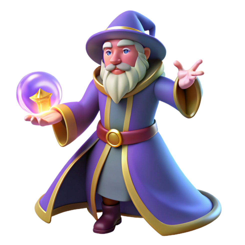 Wizard with Magic Orb Fantasy Character 3D Render png