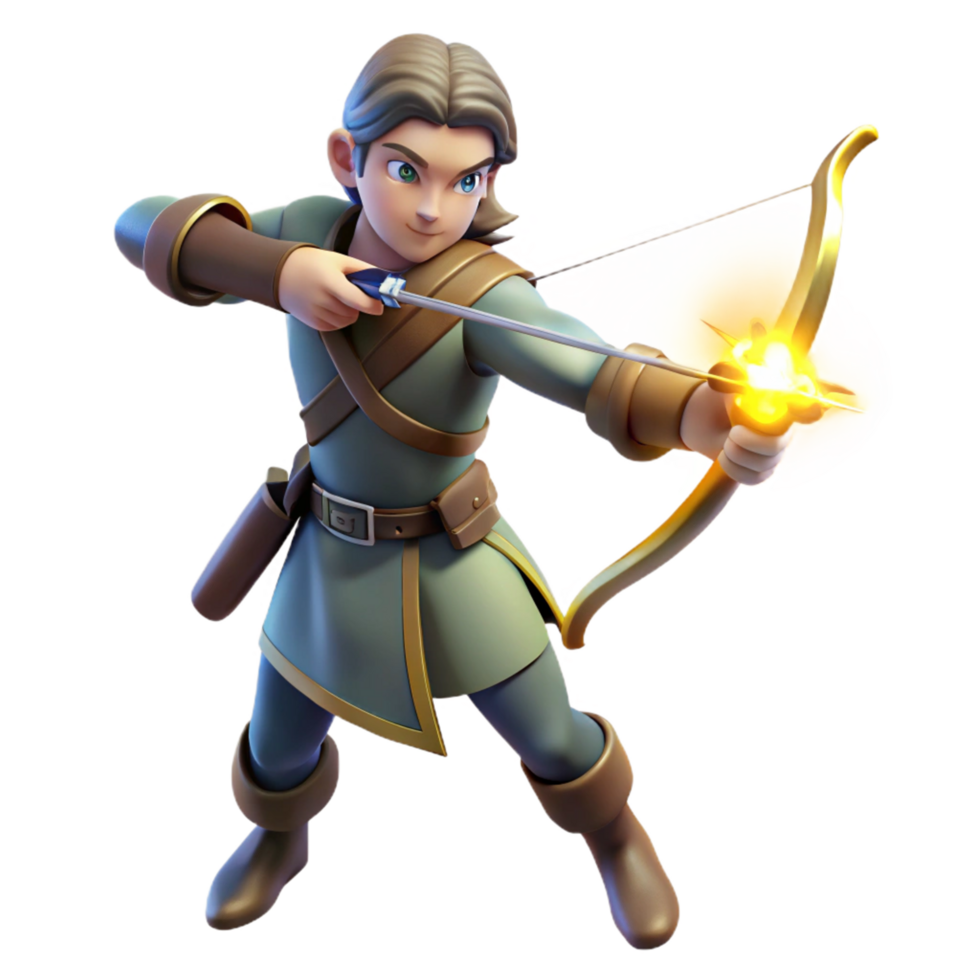 Archer Fantasy Character 3D Render of Youthful Bow and Arrow Combat png