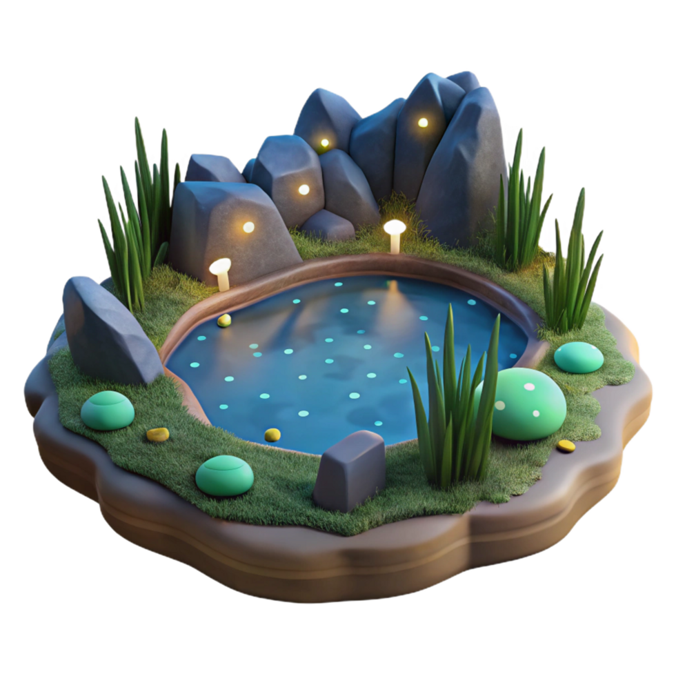 Enchanted Night Pond 3D Render of a Fantasy Landscape png