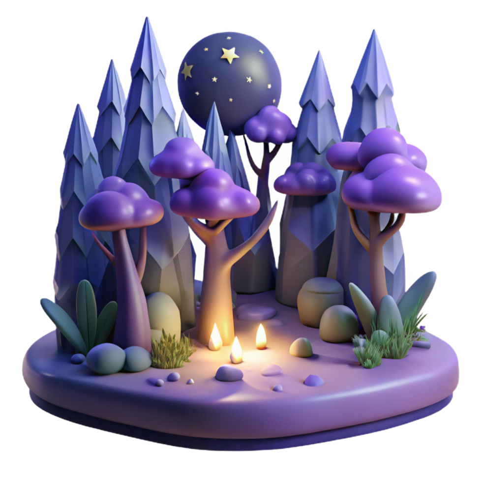 Enchanted Night Forest 3D Render of a Magical Scene png