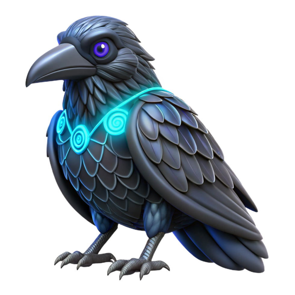 Glowing Raven 3D Model of a Mystical Bird png