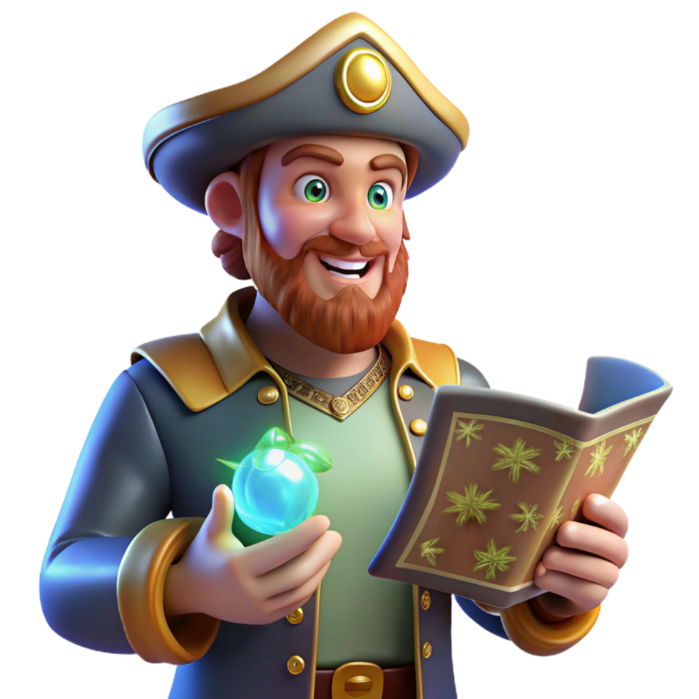 Captain's Guide Exploring Magical Orb and Ancient Book png