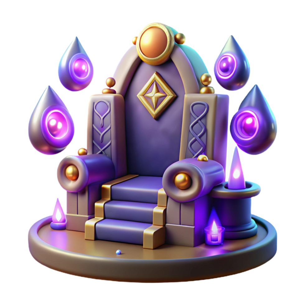 Enchanted Throne 3D Render of a Magical Seat with Glowing Orbs and Candles png