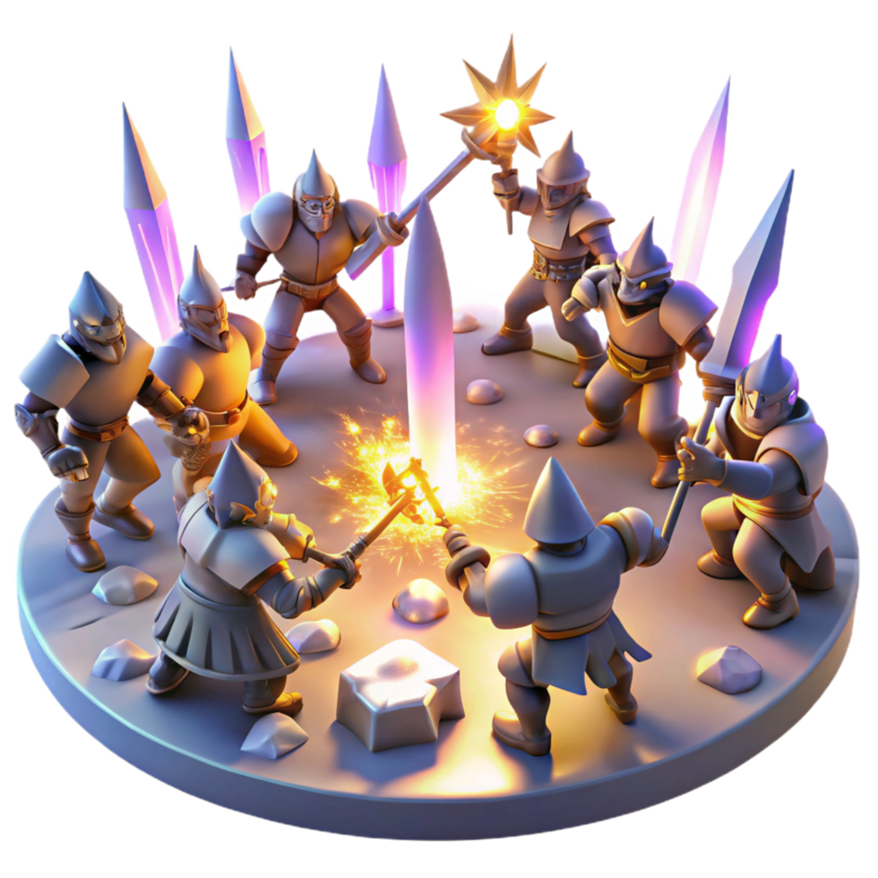 Fantasy Warriors A Gathering of Armored Figures Around a Mystical Forge png