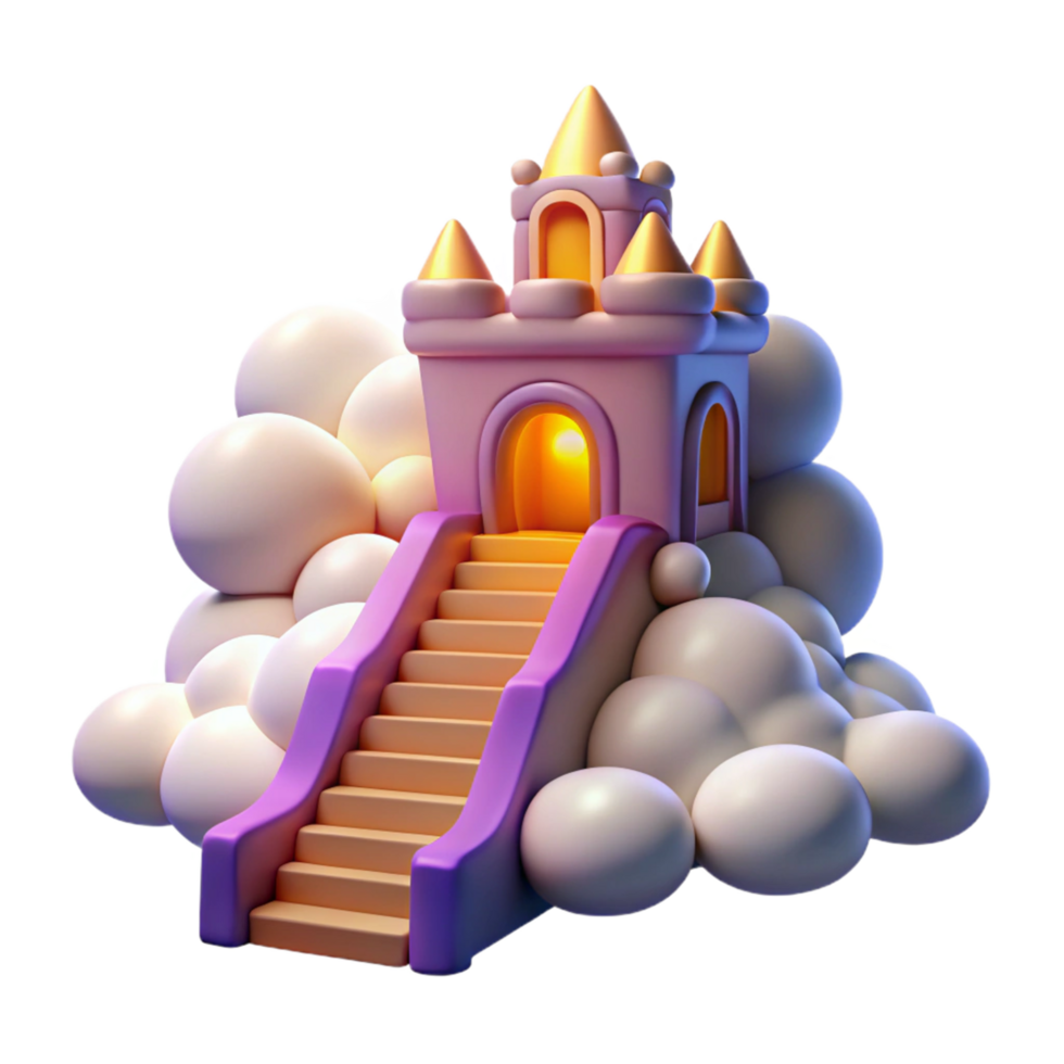 Enchanted Castle on Clouds 3D Render of Fantasy Staircase png