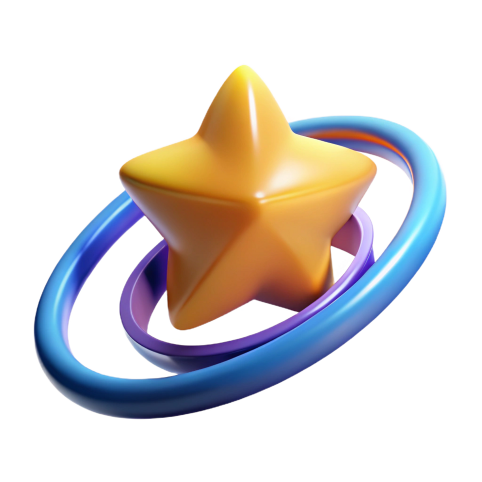 Abstract 3D Render Star in Orbit, Colorful Rings png
