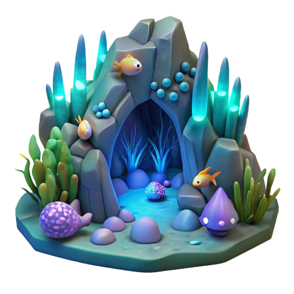 Enchanted Underwater Cave 3D Render of Fantasy Sea Life png