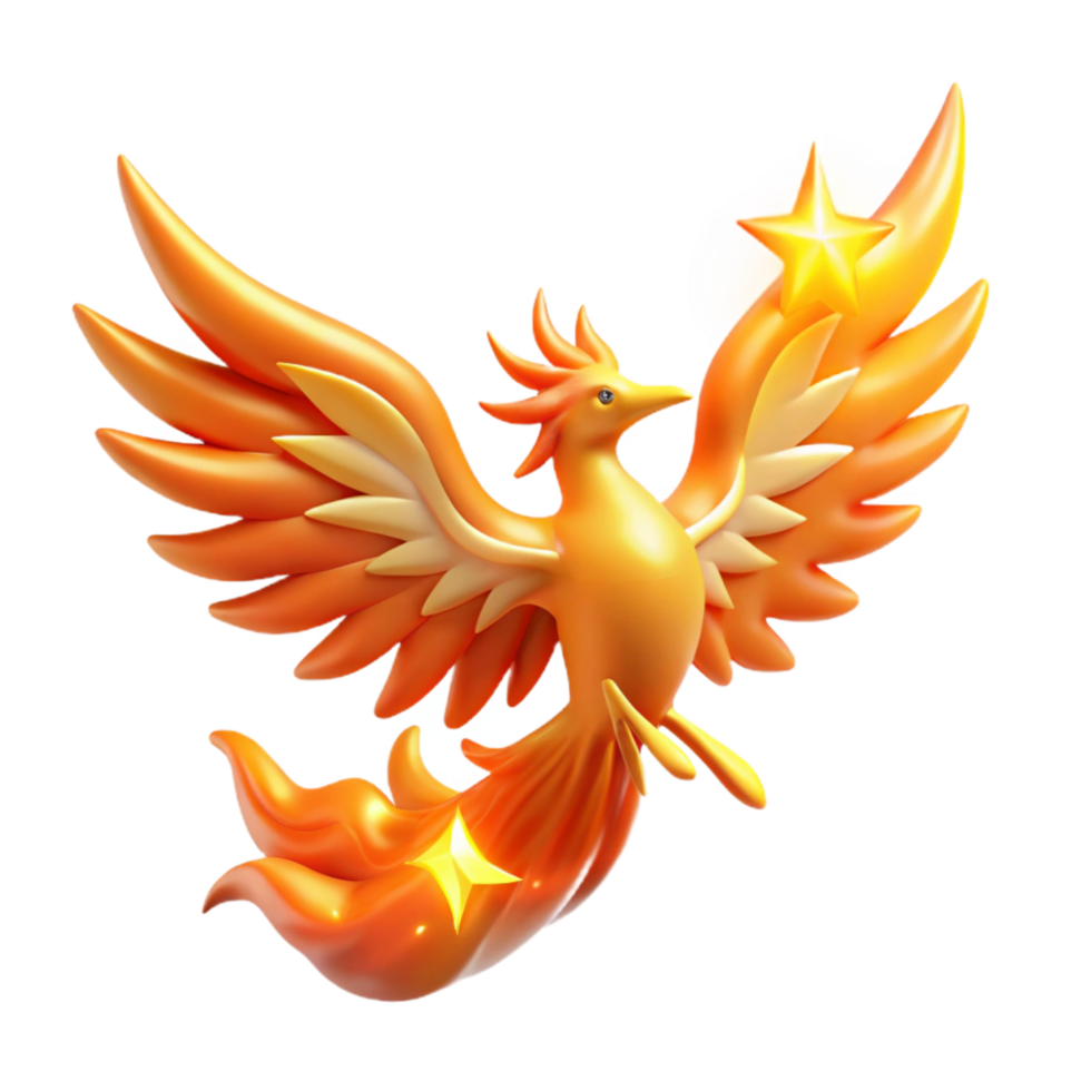 Fiery Phoenix with Shining Stars A 3D Render png
