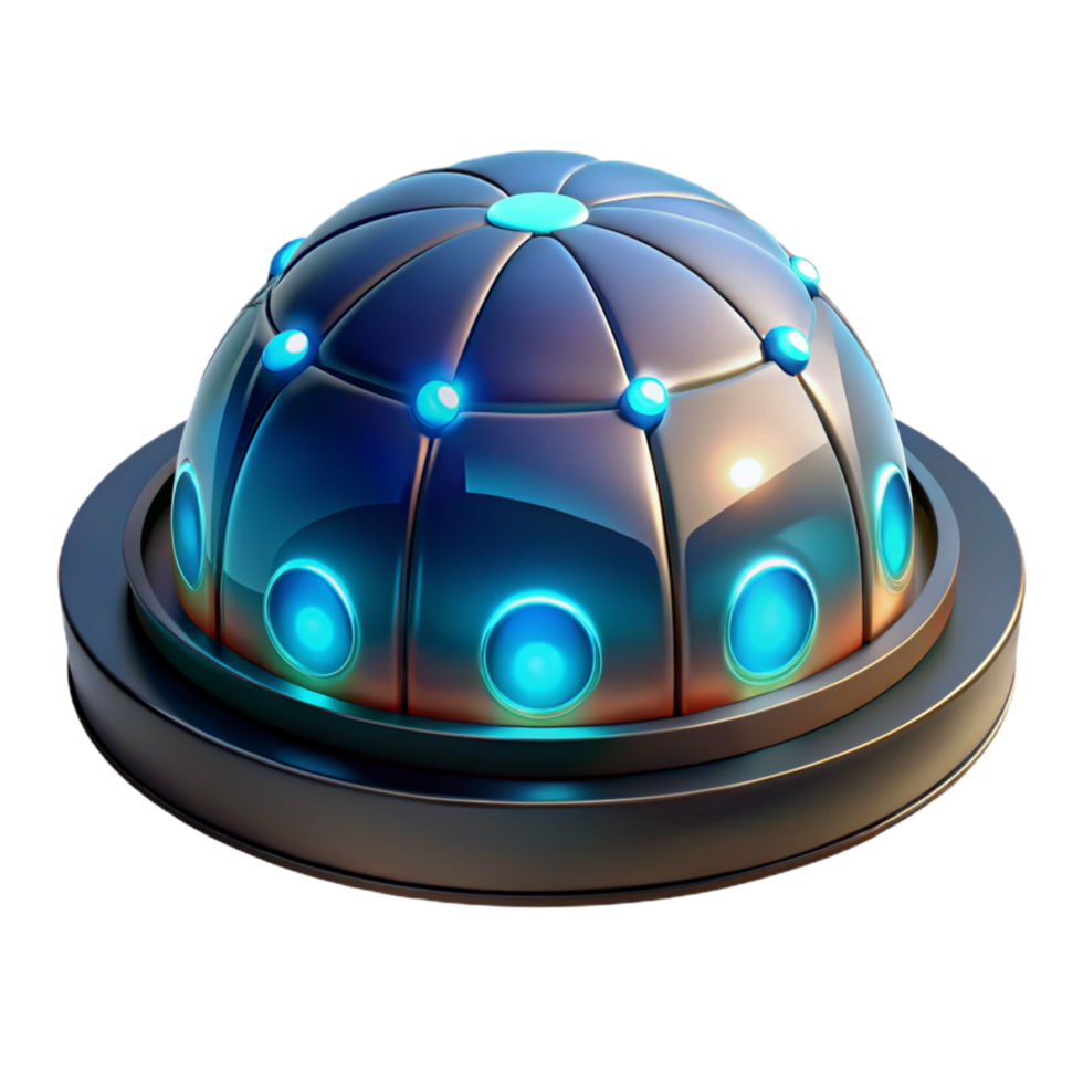 Futuristic Dome Sci Fi Technology, Illuminated Design, 3D Render, Abstract Sphere, Metallic Surface, Glowing Lights, Circular Base, Geometric Pattern png