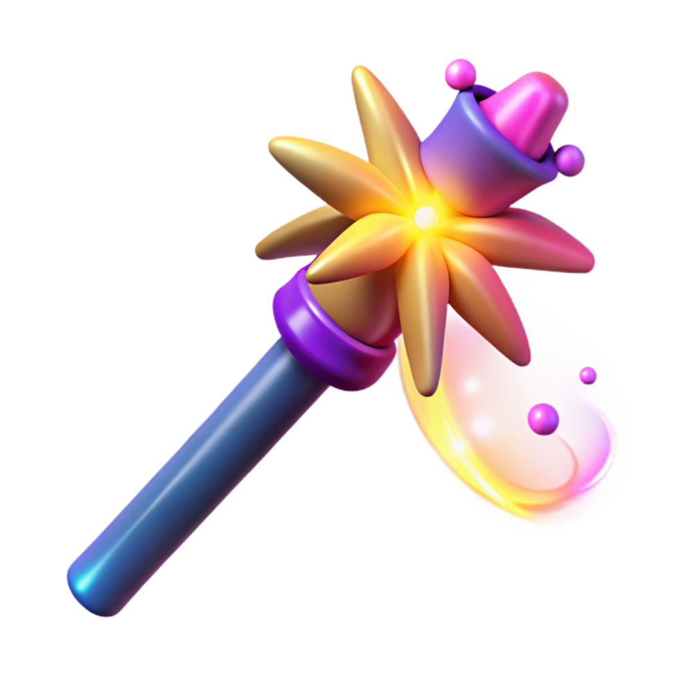 Magical Wand 3D Render of a Fantasy Staff with Glowing Effects png