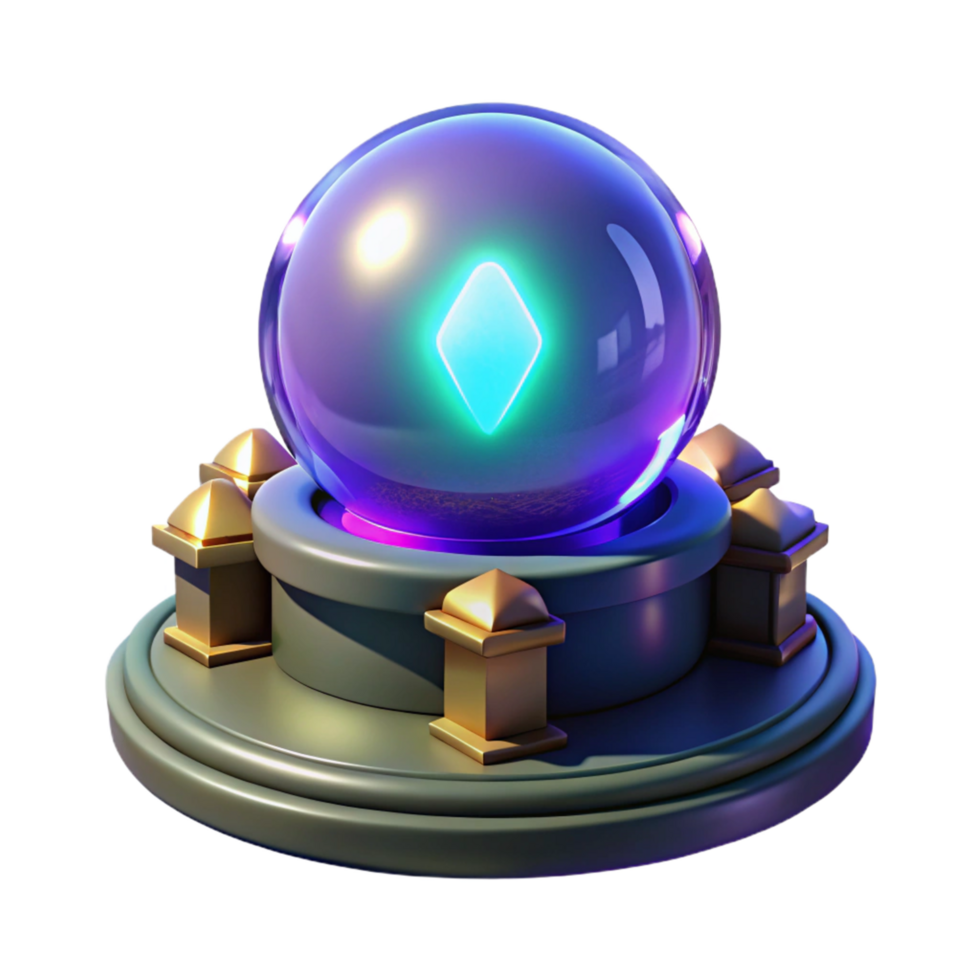 Glowing Crystal Ball on Ornate Stand 3D Render of Fantasy Fortune Telling Orb png