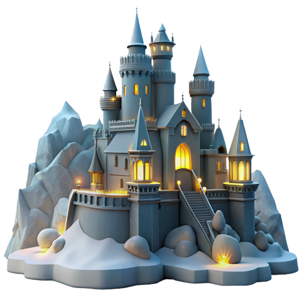 Enchanted Castle on Mountaintop A 3D Render png
