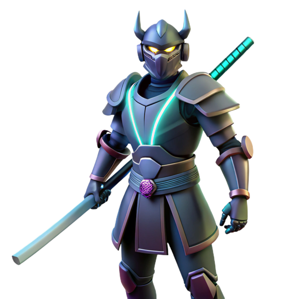 Cybernetic Samurai Futuristic Warrior with Neon Accents png