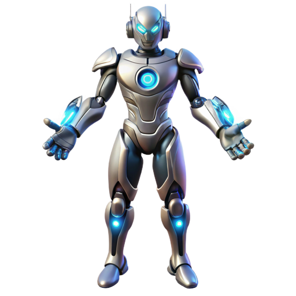 Futuristic Robot Advanced AI, Metallic Armor, and Glowing Lights png