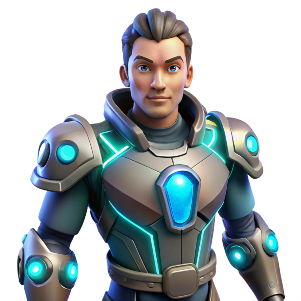Futuristic Armored Hero 3D Render of a Sci Fi Warrior png