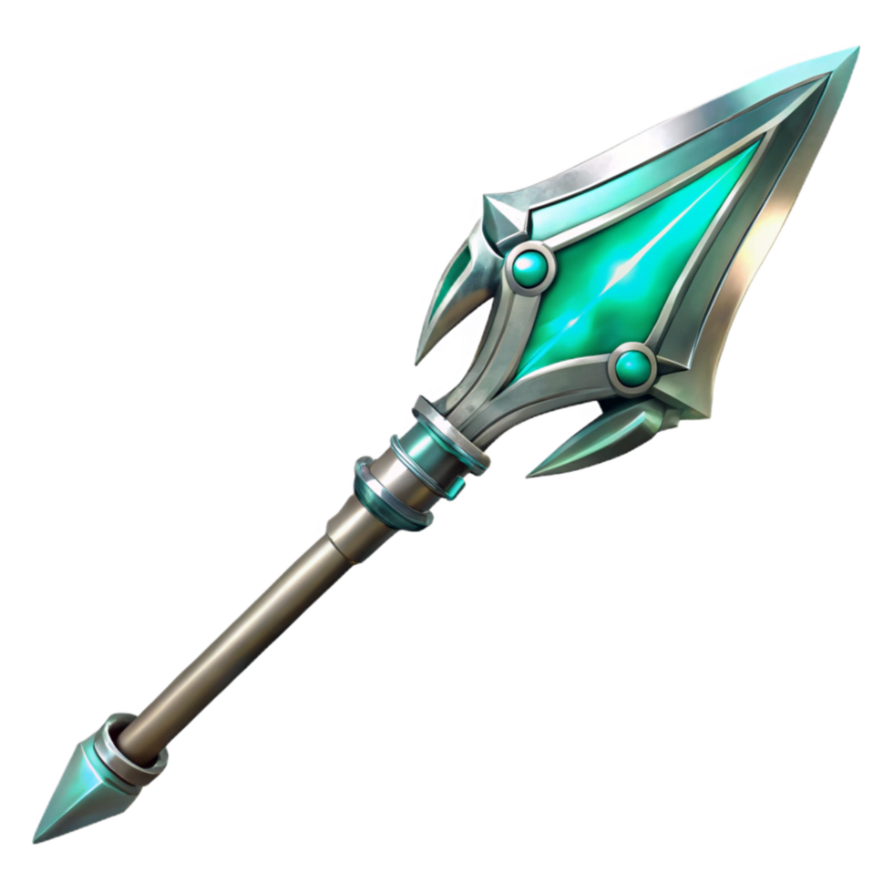 Enchanted Spear Fantasy Weapon with Teal Gem Metallic Accents png