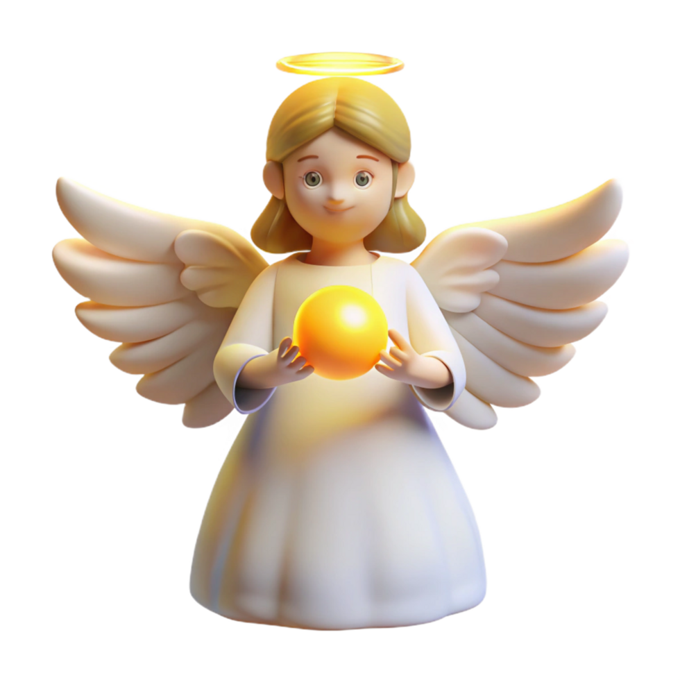 3D Render of an Angel with Wings Holding a Glowing Orb png