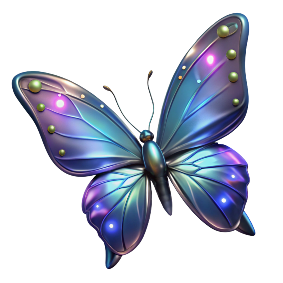 Luminous Butterfly 3D Render of Iridescent Wings with Glowing Lights png