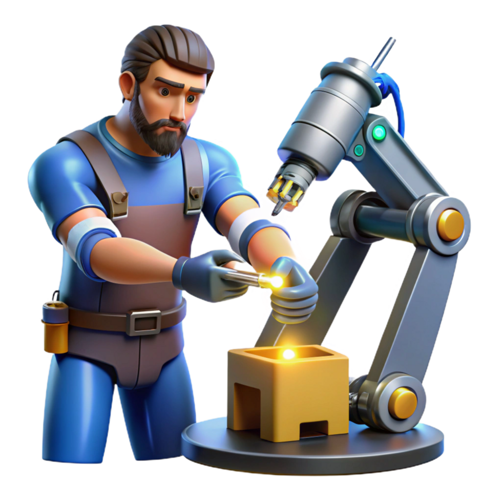 Craftsman Using Robotic Arm for Precision Metalwork png