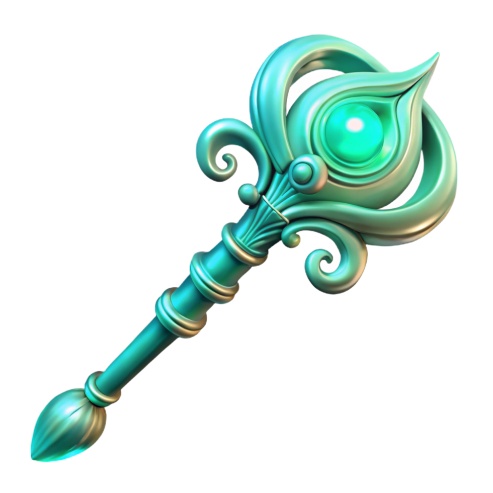 Teal Ornate Scepter with Gemstone Top 3D Render png